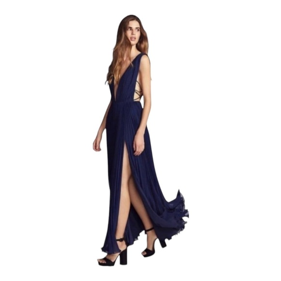 NWT FAME AND PARTNERS Navy Blue Allegra Cutout V Neck Grecian Maxi Dress Size 2 - Picture 9 of 14